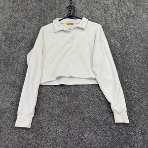 Becco Shirt Womens Medium White Cropped Terry Long Sleeve Polo Casual Top